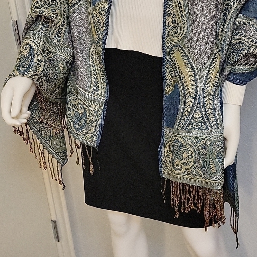 ISABELLA Paisley Jacquard Metallic Scarf Shawl Stole Blanket Wrap - Picture 3 of 10